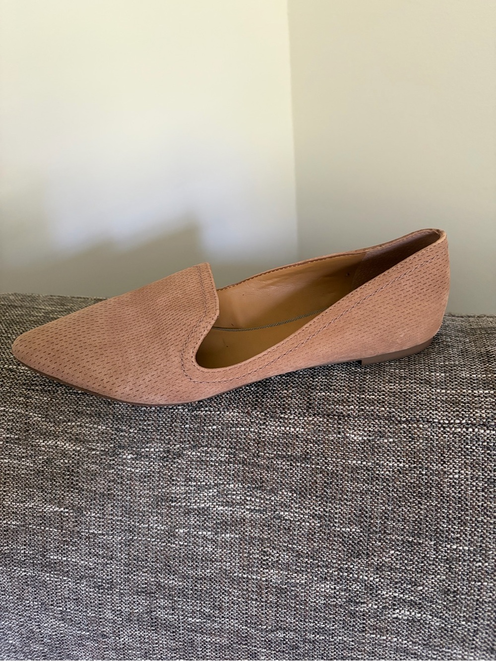 Franco Sarto Pointed Slip-On Flats in Taupe Suede